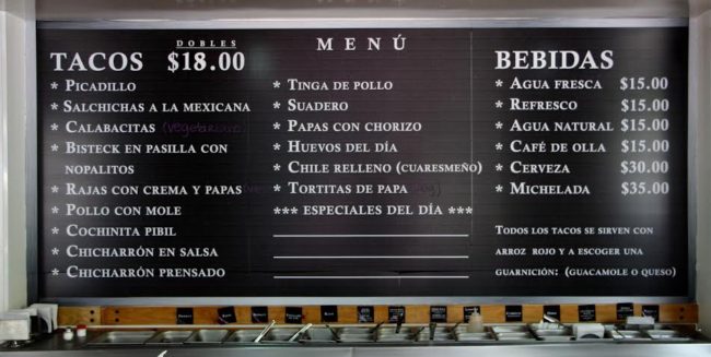 menú taco pendiente